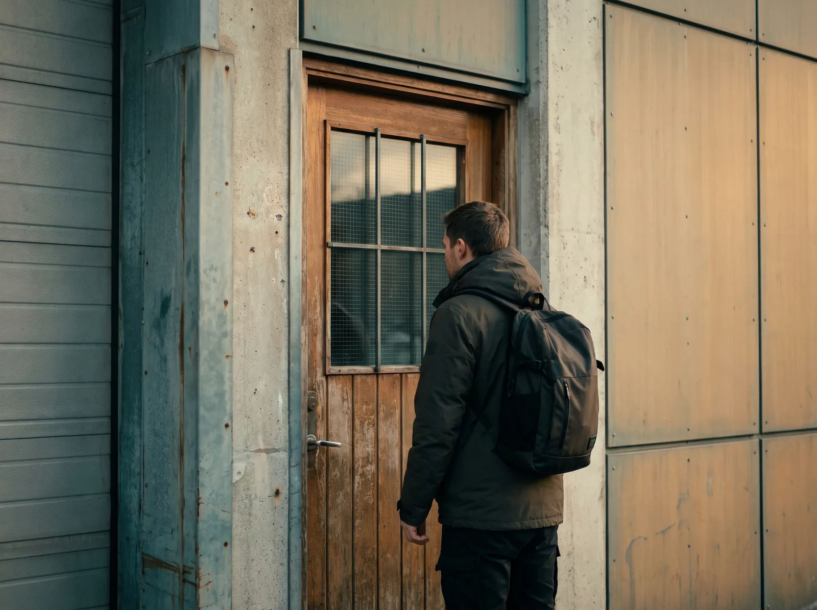 The pedestrian entrance of a warehouse
