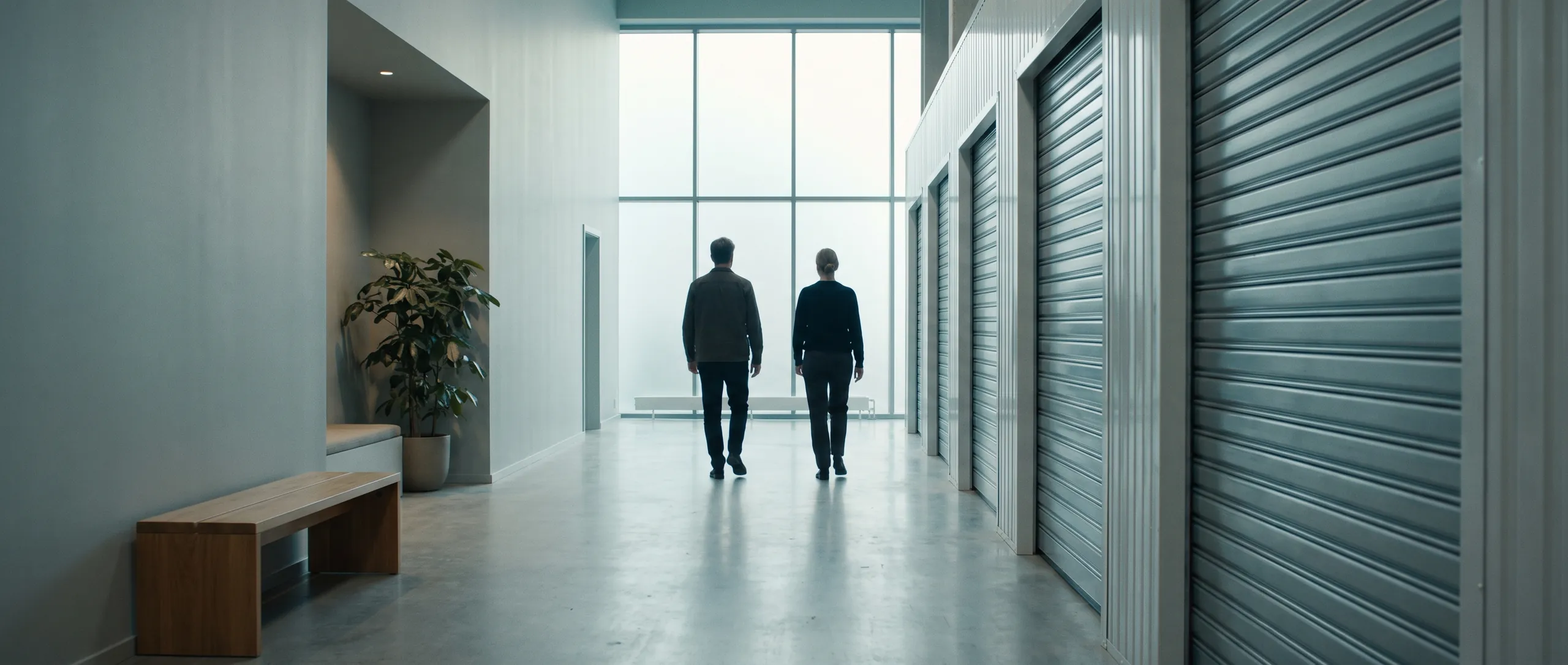 A corridor of self-storage units