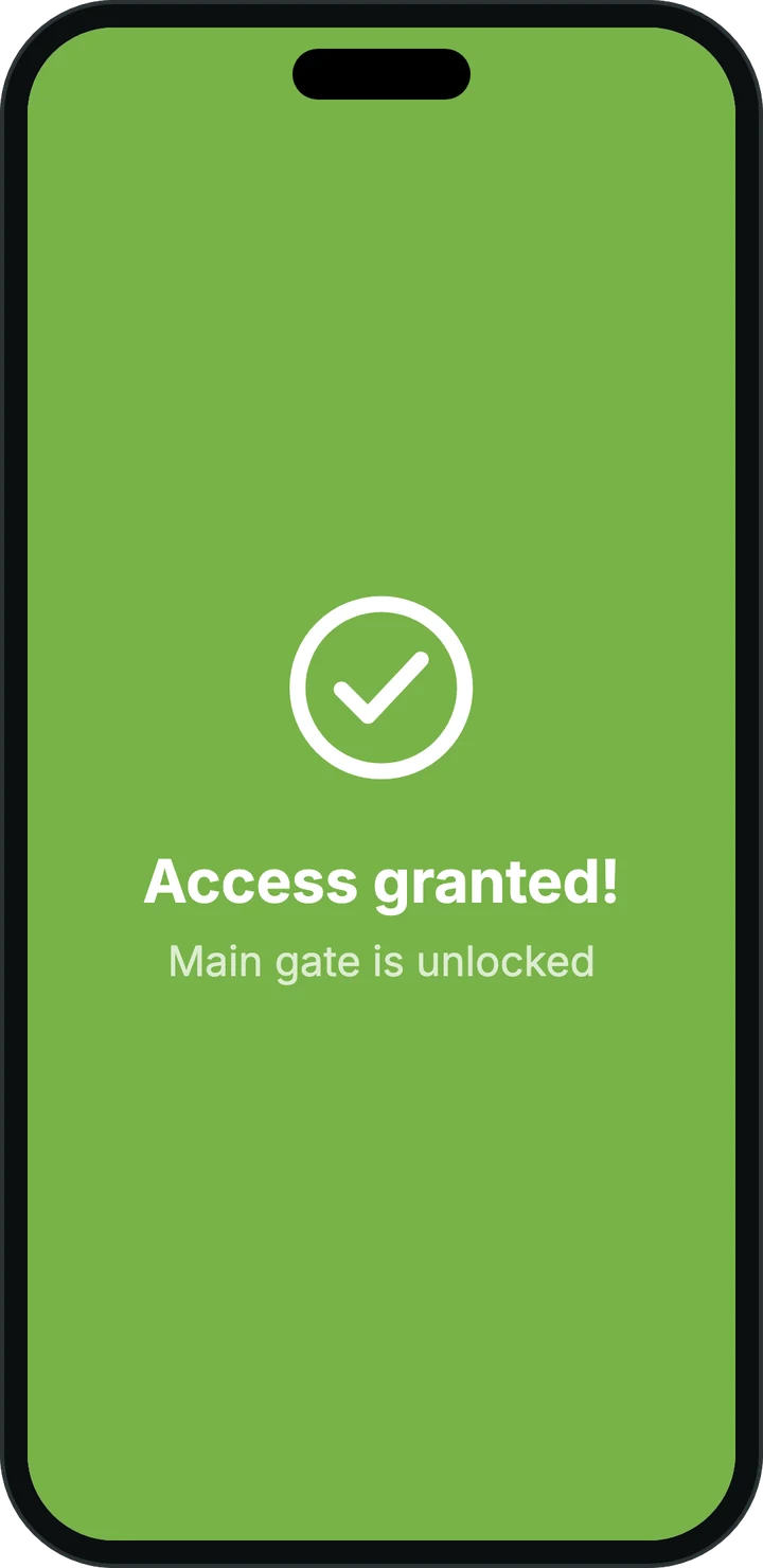 The SnapKey app confirming access to the main gate